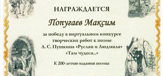 Наш читатель - призер виртуального конкурса "Там чудеса...".
